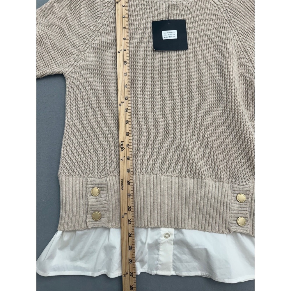 Marc New York Andrew Marc Layered Sweater French Oak Beige Gold Button NWT - Picture 6 of 8